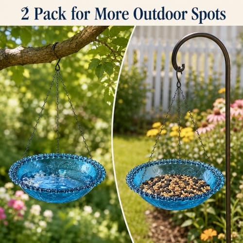 4-Pack Plastic Hanging Bird Bath and Feeder Bowls, Blue | Four hanging bowls serve as shallow bird baths, water dishes, or seed trays for gardens, patios, yards, and balconies. - color: 4Pack Blue