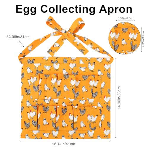 Egg Collecting Apron for Kids, Chicken Egg Apron with 8 Pockets, Eggs Aprons for Fresh Eggs for Hen, Duck, Goose - color: Yellow-flowered Chicken