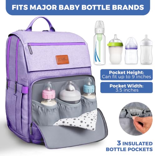 Baby Shower Gifts for Mom - Diaper Bag Backpack - 16 Organizer Pockets Baby Diaper Bag w/ Insulated Bottle Holders & Wipes Pocket, Large Capacity Baby Bag Backpack - Waterproof & Easy to Clean, Purple - color: K. Purple, style: Classic
