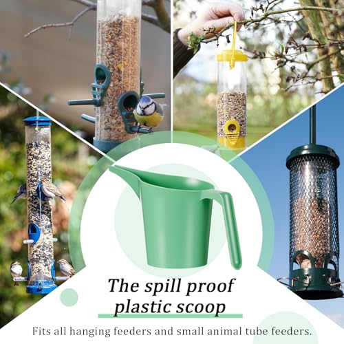 Relaxweex 2 Pcs Bird Seed Scoop, Pet Food Bird Seed Scoop Large Capacity Suitable Narrow Spout Suitable for Tube Feeders for Filling Avian Birds Feeders Small Animal Food(Green) - color: Green