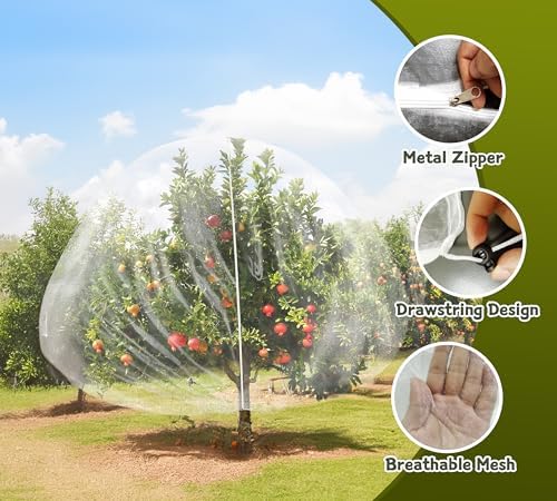 1Pack 13x13ft Large Fruit Tree Netting with Zipper and Drawstring – Anti-Insect, Anti-Bird Protection for Apple, Peach, Cherry Trees and Vegetables – Ideal for Home Gardens,Small Organic Farms - size: 13.1 X13.1ft