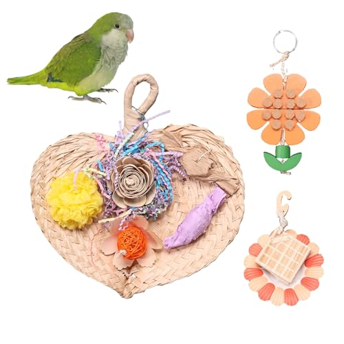 Parrot Chew Toys Set - Natural Wood & Loofah Toys with Plant-Based Dyes, 3 Pack Bird Chew Toys for Cockatiels, Conures & Small Parrots for Cage Enrichment (3 Pieces ofcolor Series) - color: 3 pieces ofcolor series
