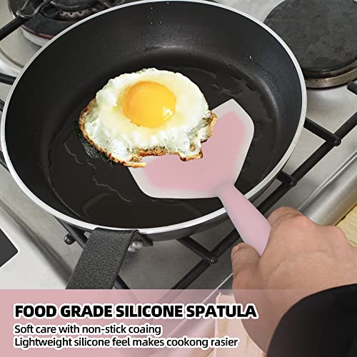 2 Pack Silicone Pancakes Spatula,Wide Pancakes Spatula Turner for Eggs Fish Pizza and Steak Shovel Omelette Spatulas for Nonstick Cookware,Heat Resistant Kitchen Flipper Spatulas for Cooking (GP) - color: Green and Pink