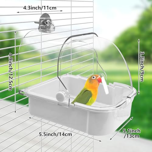 Tfwadmx Bird Cage Bath Hanging Parrot Bath Tub Water Shower Food Feeder Holder Tray Bird Bath Supplies for Small Birds Canary Budgies Cockatiel Lovebirds (White) - color: White