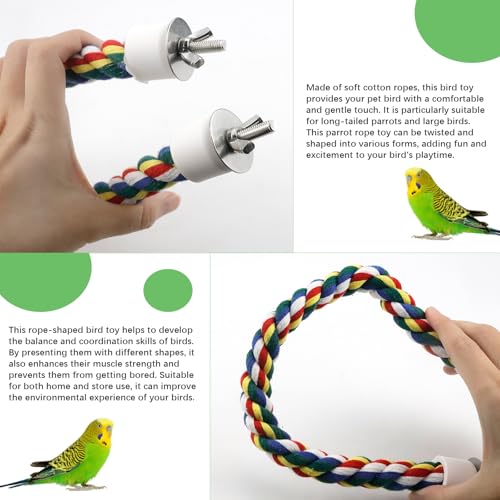 Bird Rope Perch - 40CM/15.7inch Colorful Perches Climbing Standing Bungee Rope Perches Chew Toys for Cockatiels Parrots