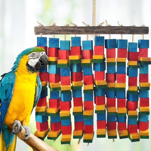 DBNESS Extra Large Bird Toys, 20inch XL Macaw African Grey Parrot Chewing Toys, Natural Wooden Block Knots Tearing Toy Parrot Cage Accessories for Big Birds - style: Extra Large 10 Strings