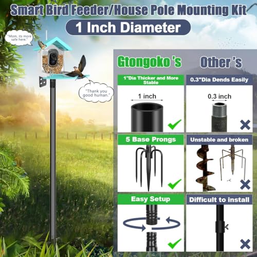Gtongoko Smart Bird Feeder Pole 1-Inch Dia 2 Pack 79 Inch Bluebird House Pole for Outdoors Weather Station Heavy Duty Metal Mounting Kit Adjustable Bird Feeder Stand Black - color: 79 Inch 2PC