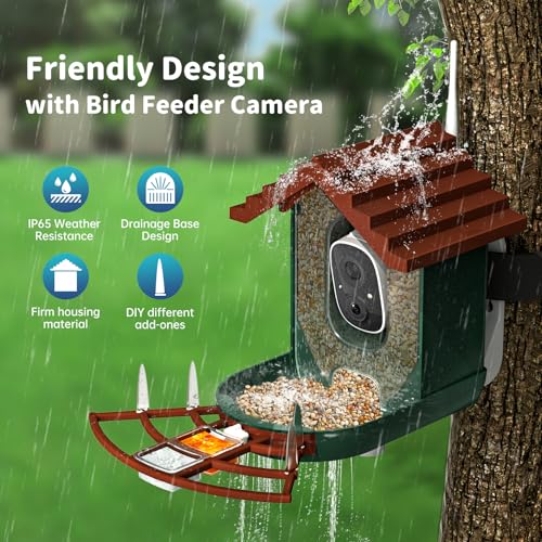 Smart Bird Feeder with Camera Solar Powered & AI Bi rd Identification, 2.4Ghz WiFi Bird feeders for Outdoors, 2K Live Video, Instant Arrival Alerts - Dark red-Green - color: Dark red-Green