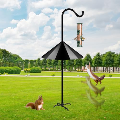 92’’ Bird Feeder Pole Squirrel Proof 1 Pack, Adjustable Tall Shepherds Hooks for Outdoor with 7 Prongs Base, Heavy Duty Shepherd Hook with Baffles, Pole for Bird Feeder, Plant Baskets - size: 92 Inch Pole&Baffle