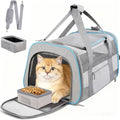 17" Soft Cat Carrier with Shoulder Strap for Travell, Light Grey | TSA compliant fits under seat, soft-sided lightweight, breathable, top/side entry with zippers,collapsible food bowl - color: LightGrey