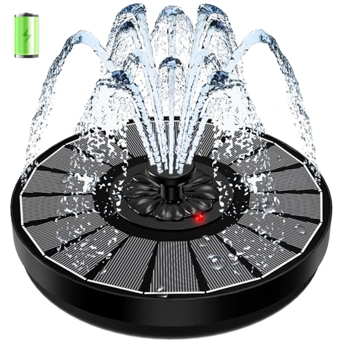 Solar Fountain Work On Cloudy Day,Solar Water Bird Bath Fountain with Faster Conversion Glass Solar Panel and Power Indicator,Built-in 2000mAh Battery,Outdoor Garden Decor(Black Panel)