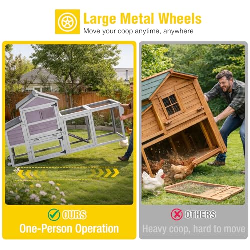 Aivituvin Mobile Chicken Coop with Wheels for 4-6 Chickens, Backyard Expandable Chicken House Duck Cage with Run, 2 Nesting Boxes, Easy Clean Pull-Out Tray, Leak-Resistant Asphalt Roof, 82.4"(Grey)