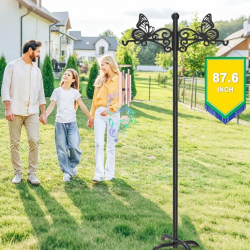 2Pcs Double Shepherds Hooks for Outdoor, 88" Adjustable Heavy Duty Bird Feeder Pole with 5-Prong Base & Butterfly Design, Shepherds Hooks for Garden Wedding Hanging Plant Lantern Wind Chime - color: Black-2