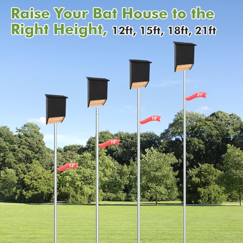 Nalwort 21' Aluminum Bat House Pole, Telescoping Purple Martin House Pole, 7-Section Design with 8-Hole Ground Socket for Wind Stability, Complete Outdoor Bat Bird House Pole Kit - size: 21 ft