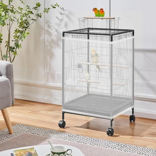 Large Bird Cage Seed Cather,Bird Cage Cover Adjustable Airy Skirt Guard | Birdcage Nylon Mesh Net for Parrot Parakeet Macaw African Round Square Cages Cover (118 * 31.5in/300 * 80cm) (White) - color: 118*31.5in-White
