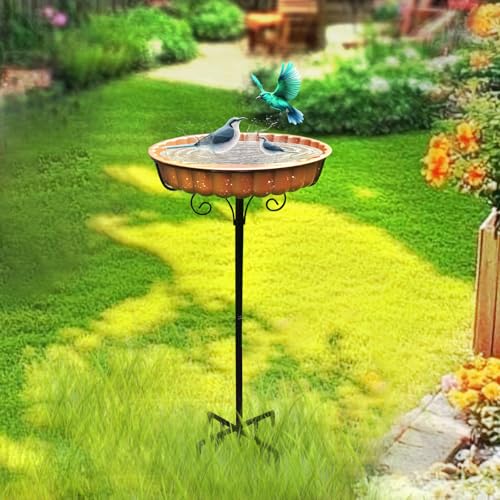 Rust-Proof Bird Bath with Metal Stand Outside, Copper-Tone Bowl, Outdoor Garden Pedestal Bird Baths 9-Pronged Base