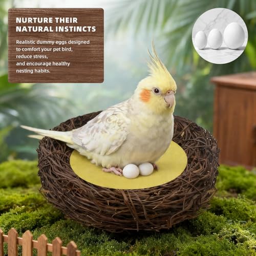 30 Pcs Solid Plastic Dummy Bird Eggs for Pet Bird Stop Laying Hatching | Offered in 3 Sizes,Set Includes Woven Nest and Pad,Suitable for Budgie,Cockatiel,Pigeon,Quail,Canary and Finch