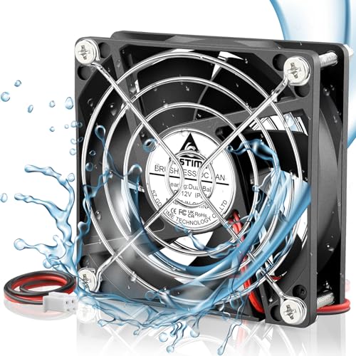 GDSTIME IP67 Waterproof Fan 80mm x 25mm 12V DC 2-Pin Dual Ball Bearing 8025 | High Speed, for RV Fridge, Wine Cooler, Humidifier, Electronic Box Cooling Exhaust Ventilation, Brushless Case Fan 80x80x25mm - size: 80x25mm