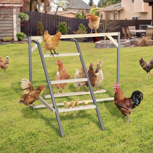 PETSFIT Chicken Perch, Solid Wood & Rustproof Iron Roosting Bar with Swing | Fits 8-10 Chickens, Promotes Natural Exercise, Easy to Assemble and Clean, Backyard Coops and Farms, All-Weather Outdoor Use - size: 43"Lx36"Wx32"H