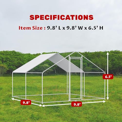 9.8x9.8x6.5ft Metal Chicken Coop, 2-Room Chicken Run with Cover | 2-room walk-in chicken run with galvanized steel frame, waterproof UV-resistant cover, lockable door, and PVC-coated mesh - color: 2-Unit Coop