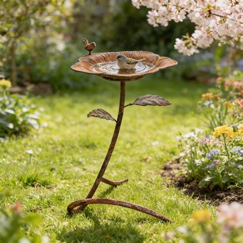 Vintage Metal Flower Bird Bath for Outside Rustic Freestanding Birdbaths for Outdoors 23.6 in Distressed Pedestal Birds Feeder Iron Bowl Bird Bath Stand for Garden Yard Patio Decor