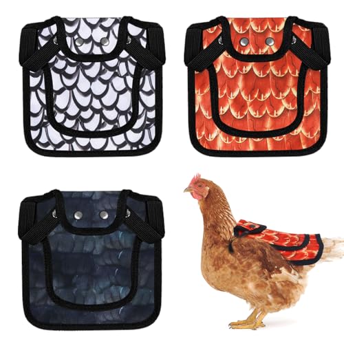 On-Airstore 3Pcs Chicken Saddle for Hens Chicken Aprons Clothes with Adjustable Strap Outdoor Printed Birds Hen Saddle for Poultry Back Feather Protector Suitable for Small Medium Large Hens