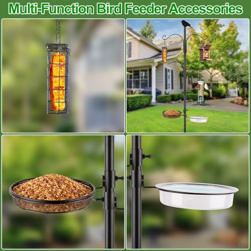 4 Hook Bird Feeding Station Kit,75in Heavy Duty Shepherd Hooks for Outdoor,Birds Feeder Stand Pole with 5 Prong Base|Metal Suet Feeder|Birds Bath|Mesh Tray,Planter Hanger