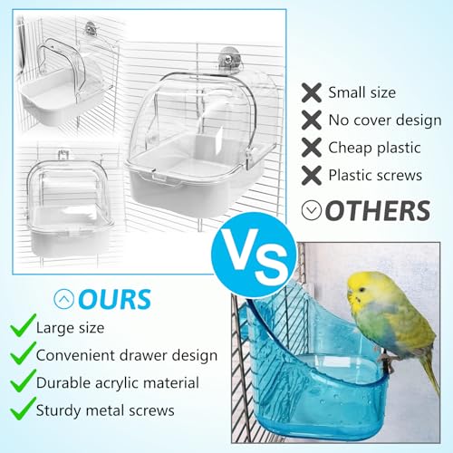 Tfwadmx Bird Cage Bath Hanging Parrot Bath Tub Water Shower Food Feeder Holder Tray Bird Bath Supplies for Small Birds Canary Budgies Cockatiel Lovebirds (White) - color: White