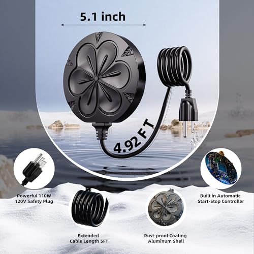 Bird Bath Heater for Outdoors in Winter, 110W Birdbath Water Heater Full-Covered Aluminum, Bird Bath Deicer Pond Deicer with Thermostatically Control, Chicken Water Heater, 4.92 Ft Power Cord (Black) - color: Black