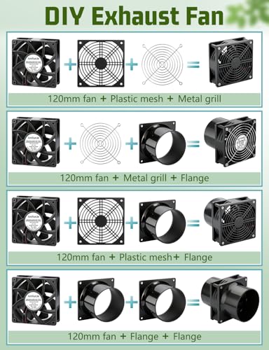 120mm x 38mm 12v Exhaust Fan with Fume Extractor, Speed Control | 4 Inch Duct Vent Fan with AC Plug, Dual Ball Bearing, for Soldering Laser Enclosure Smoker Attic Garage Ventilation - size: 120mmx38mm 2 ducts