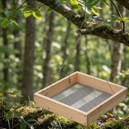 Lightweight Wooden Platform Bird Feeder with Drainage Tray | Wooden feeder keeps seeds fresh, lightweight 0.55LB tray design, attracts cardinals, woodpeckers and wild birds.