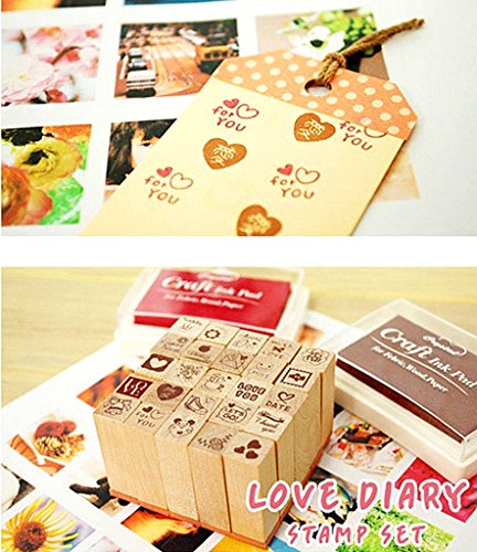 Diary Stamp Set,Wooden Rubber Signet for Children DIY Scrapbooking Planner Card Making(25pcs,Love Heart) - color: Love(25pcs)