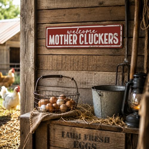 Rustic Farmhouse Style Chicken Coop Sign, Metal Outdoor Chicken House Signs, Welcome Mother Cluckers, Retro Metal Tin Sign, Farmhouse Decor, Backyard Hen House Gift 15.8x4 Inch - color: Farmhouse 13