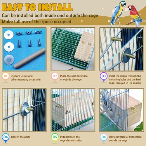 kathson Parakeet Nesting Box,Wood Bird Nest House for Cage,Parrots Breeding Mating Boxes,Budgie Nesting Box for Conure,Lovebirds,Canary,Cockatiel,Finch,Small and Medium-Sized Birds (L) - size: L-11.4 x 5.9 x 5.9in