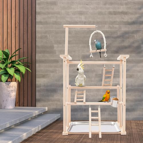 Premium Parrot Play Stand - Large Bird Gym Activity Center for Macaws, Cockatoos, African Greys, Indoor Outdoor Playground