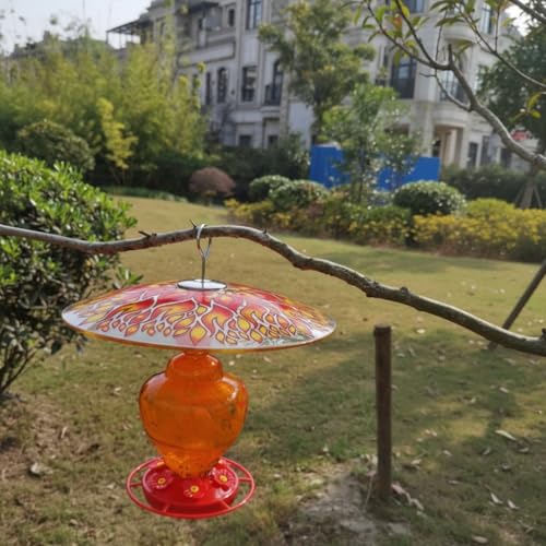 13" Large Glass Rain Cover for Bird Feeder, 2-Pack Fire Weather Guard Dome | Stainless Hooks Squirrel Baffle, Dual Use Protective Shield on Shepherd Pole or Hook Hanging, Bird House Protector, Dia. 33cm - color: Fire, size: 2PC/Pack
