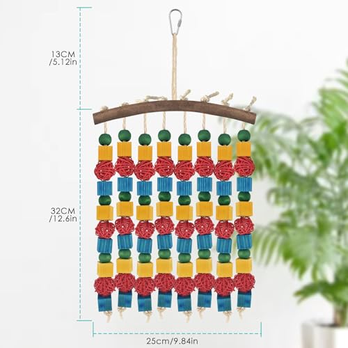DBNESS Large Parrot Toys, 17.7 inch Multicolored Natural Wooden Blocks Beads Rattan Balls, Bird Chew and Hanging Tearing Toys for Large Medium Birds Macaws African Grey Cockatoos Amazon Parrots - style: Large Birds 8 strings