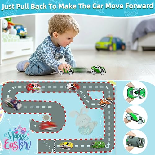 12 Pack Easter Eggs with Pull Back Race Cars Toys, 2.2" Colorful Mini Vehicles in Surprise Eggs for Egg Hunt, Easter Basket Stuffers Gifts Birthday Party Favors for Boys Ages 3+ - style: 12 Pack Easter Eggs with Pull Back Cars