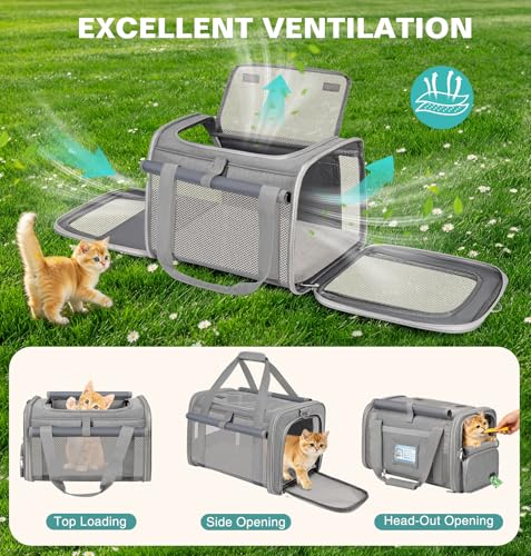 Cat Carrier Airline Approved Privacy Portable Top Load Pet Travel Bag | Soft Sided Pet Carriers for Small Cats Dogs Puppy up to 16 Lbs,Collapsible,Zipper Lock,Luggage Sleeve,2 Storage,Washable - color: Gray