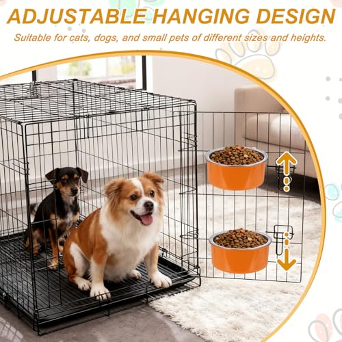 Crate Dog Bowl, Removable Stainless Steel Pet Cage Hanging Anti-Overturn Food Water Feeder Cage Cup (Round, Dark Blue, 25.3oz), Intended for Puppies/Cat/Rabbit/Bird - color: Dark Blue, size: 6.4"(25.3oz)