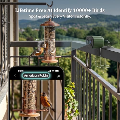 Smart Bird Camera Only, for Bird Feeder/Bath/House Bird Watching Live, 2.4G | Free AI Identify 10,000+ Species, Auto Capture 2.5K Bird Videos, Instant Alerts, Wireless Outdoor Cam, for Mom Dad Birdlovers