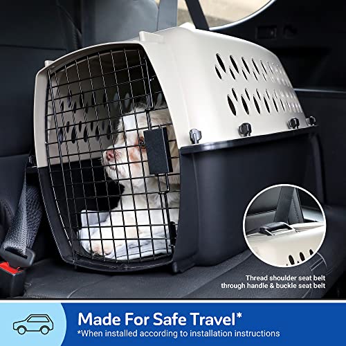 Petmate Vari Dog Kennel Portable Carriers & Crates for Smaller Dogs or Puppies and Pets 10 to 20 lbs, Airline-Friendly Plastic Pet Carrier Home and Travel, 24" Long, Taupe & Black, 24” x 16.7” x 14.5” | Airline friendly pet carrier, durable plastic shell,