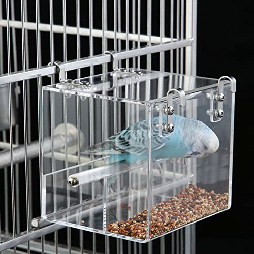 Automatic Bird Feeder No Mess Bird Cage Pet Feeder Seed Food Container for Parakeet Canary Cockatiel Parrot Finch Canary Acrylic (5.1 x 5.1 x 4.3 inch) - size: 5.1 x 5.1 x 4.3 inch