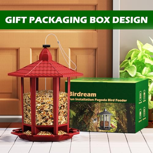 Birdream 2 Pack Bird Feeders for Outdoor Hanging, Retro Pagoda Design Fun Installation Bird Feeder, Attracting Wild Birds Chickadees Goldfinches Cardinals Finches and Sparrows - Red - color: Red, size: 2 PACK