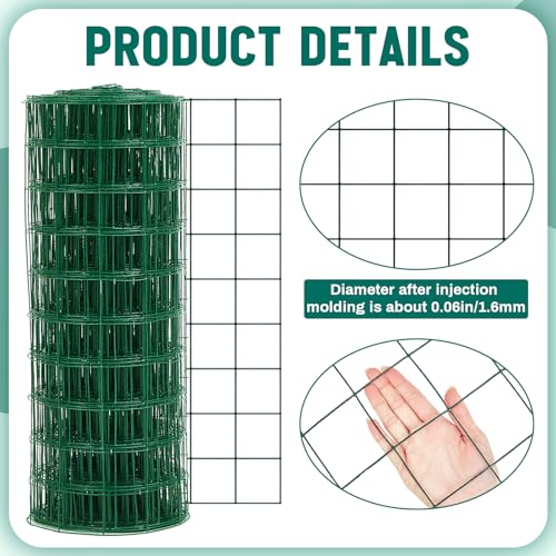 Gisafai 16 Gauge Galvanized Welded Wire Fence 2 ft x 100 ft PVC Coated Hardware Cloth, 2.36" x 2.36" Mesh, Heavy Duty Garden Fencing Roll for Chicken, Dog Yard, Deer Cattle & Animal Protection(Green) - color: Green, size: 2 ft X 100 ft