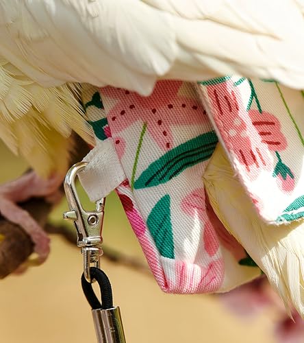 2 Pcs Bird Diapers Bird Harness Flight Suits Diapers with 80in Flying Leash Reusable Parrot Nappy with Waterproof Inner Layer for Cockatiel Budgie Conure Parakeet Lovebird-Red&White