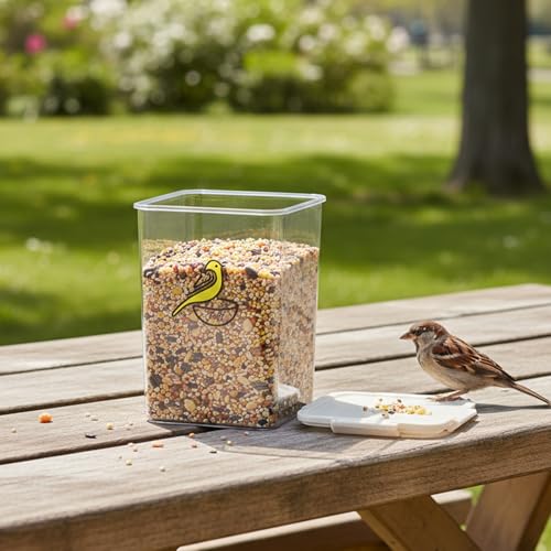 4.8Qt Bird Seed Storage Container,Airtight Bird Food Container | Pet Food Container with Four-Sided Snap Lock,Clear Plastic Wild Bird Seed Dispenser,Airtight Storing Sunflower Seed|BPA Free