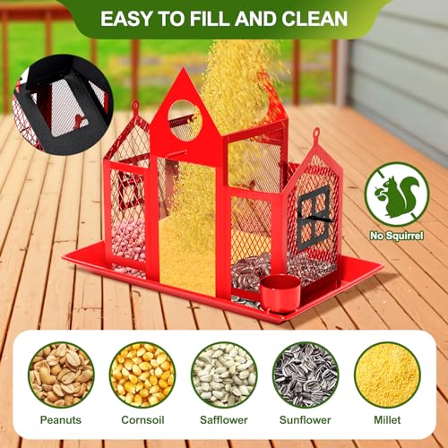 Solar Bird Feeders for Outdoors Hanging, Bird Houses for Outside | Red,Cardinal Bird feeder,Wild Metal Bird Feeder Squirrel Proof,7LBS Large Capacity with Water Cup,Gift for Bird Lovers - color: Red
