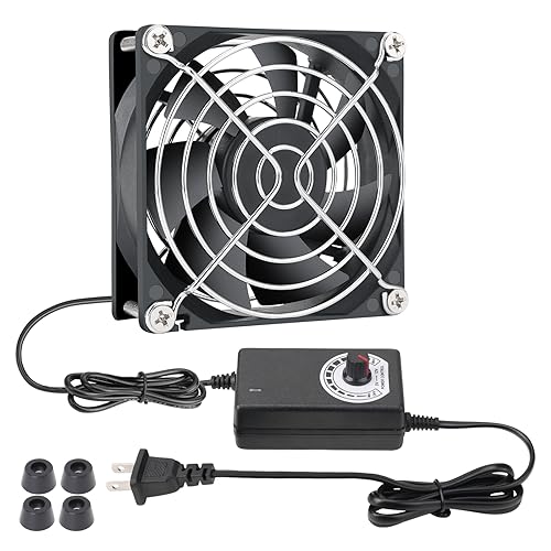 80mm Small Computer Fan with AC Plug, 110V 120V 220V 240V Fan with Speed Controller, Cooling for Gaming PC, Modem, Cabinet, Terrarium, Greenhouse