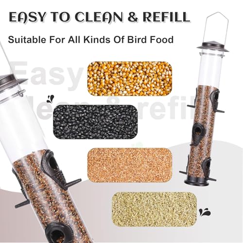 2PK Metal Bird Feeders with 6 Feeding Ports,Tube Bird Feeder with Steel Hanger,Hard Plastic Wild Bird Feeder for Outdoors Hanging, Attracting Birds in Your Lawn, Garden, Balcony (Coffee) - color: Coffee 2 PACK